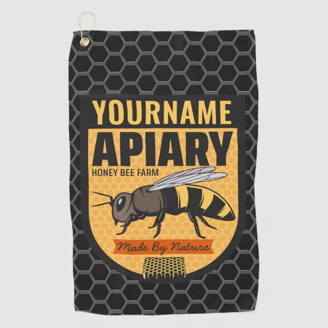 Personalisierter NAME Honey Bee Apiary Beehives Fa Golfhandtuch (Vorderseite)