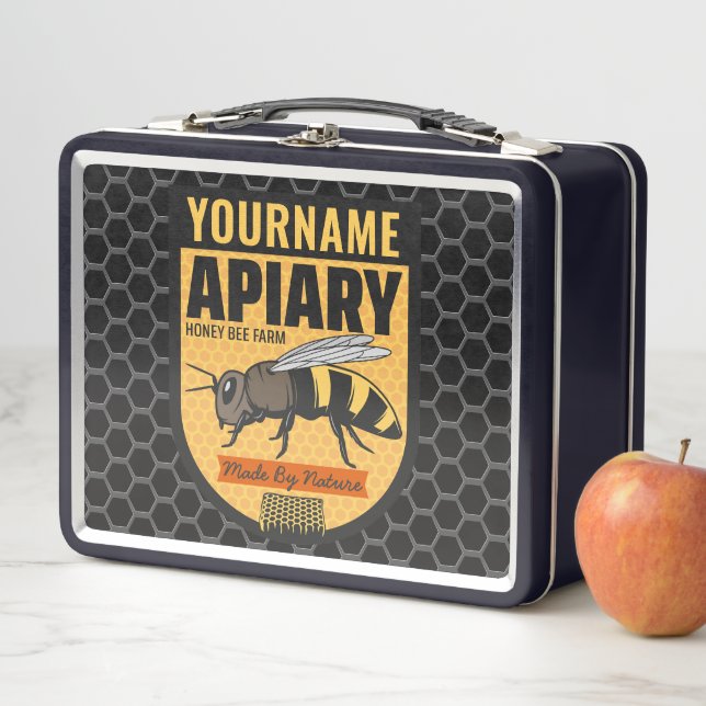 Personalisierter NAME Honey Bee Apiary Beehives Fa Metall Brotdose (Beispiel)