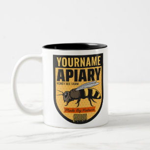 Personalisierter NAME Honey Bee Apiary Beehives Fa Zweifarbige Tasse