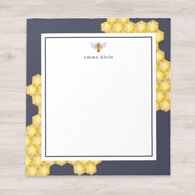 Personalisierter Name Honey Bee Navy Blue Notepad Notizblock (Von Creator hochgeladen)