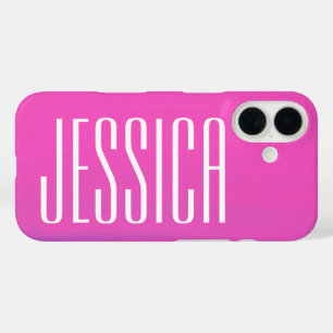 Personalisierter Name Hot Pink Fuchsia Einfach Nie iPhone 16 Hülle