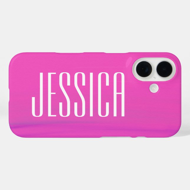 Personalisierter Name Hot Pink Fuchsia Einfach Nie iPhone 16 Hülle (Rückseite (Horizontal))