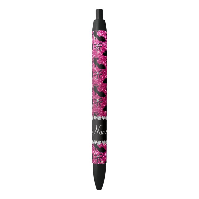 Personalisierter Name Hot Pink Glitzer extravagant Kugelschreiber (Vorderseite Vertikal)