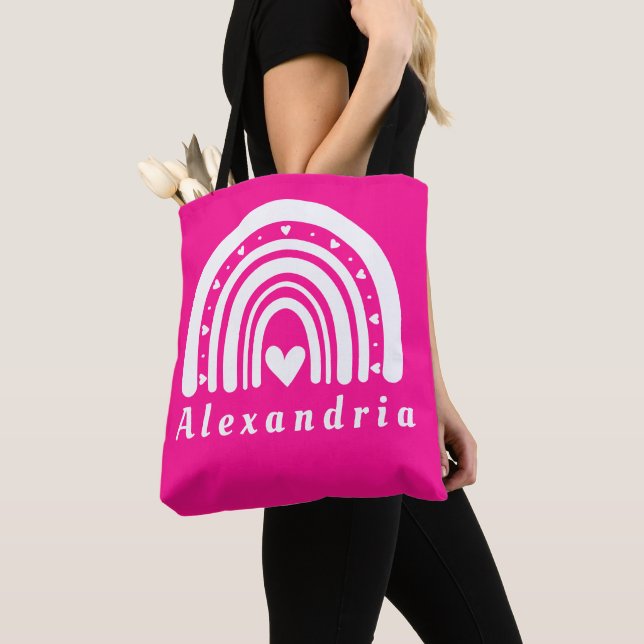 Personalisierter Name Hot Pink Rainbow Tasche (Von Nahem)