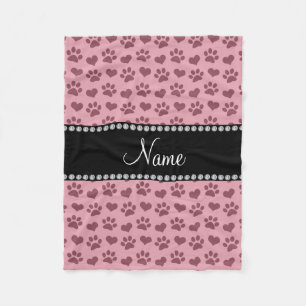Personalisierter Name hübsche rosa Herzen und Pfot Fleecedecke