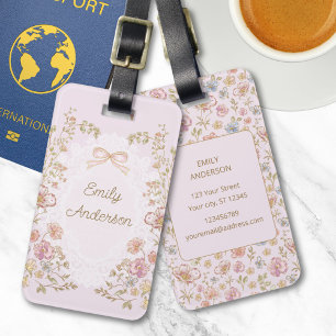 Personalisierter Name Hübsche Vintage-Blumen Flora Gepäckanhänger