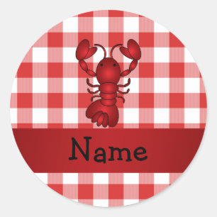 Personalisierter Name Hummer Rote Picknick-Schachb Runder Aufkleber