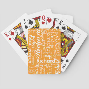 Personalisierter Name in orangener Farbe Spielkarten