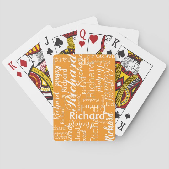 Personalisierter Name in orangener Farbe Spielkarten (Rückseite)