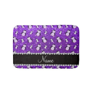Personalisierter Name Indigo lila Glitzer Pinguine Badematte