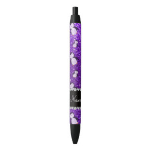 Personalisierter Name Indigo lila Glitzer Pinguine Kugelschreiber