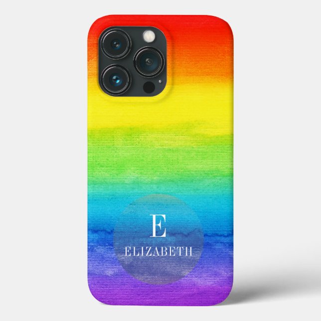 Personalisierter Name Initial Rainbow Watercolor Case-Mate iPhone Hülle (Rückseite)