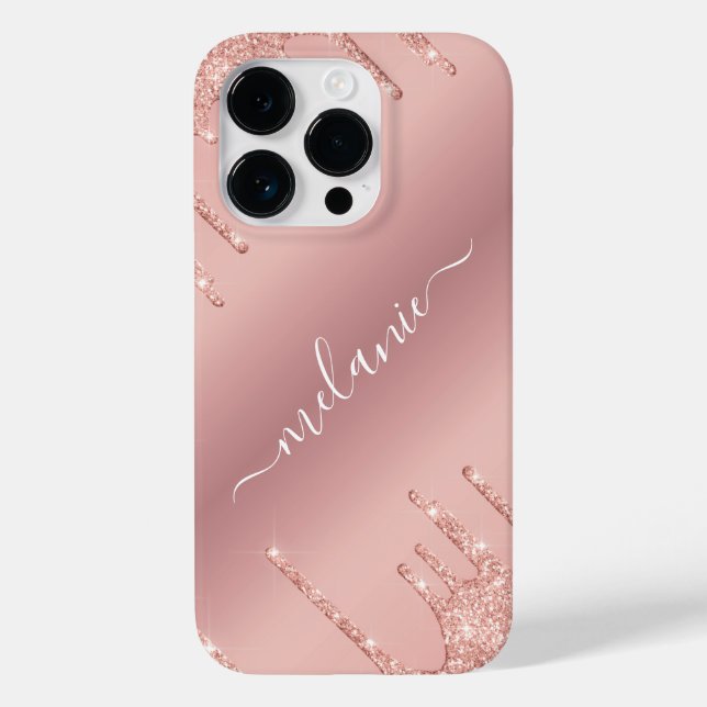 Personalisierter Name iPhone Case Rose Blush Glitz (Rückseite)