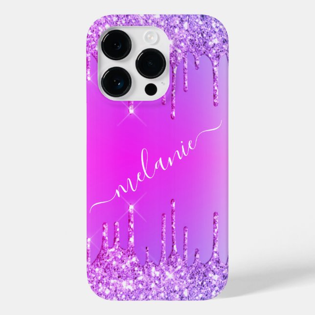 Personalisierter Name iPhone Fall Lila rosa Neon Case-Mate iPhone 14 Pro Hülle (Rückseite)