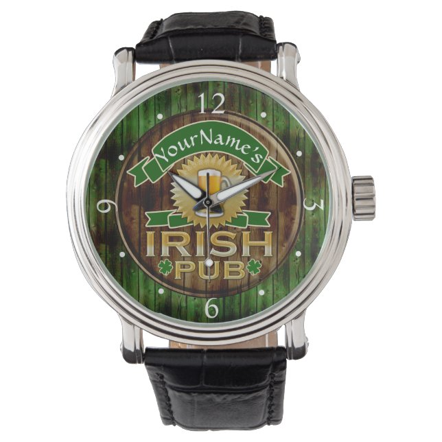 Personalisierter Name Irish Pub Sign St. Patrick's Armbanduhr (Vorderseite)