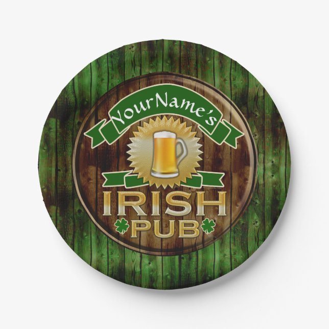 Personalisierter Name Irish Pub Sign St. Patrick's Pappteller (Vorderseite)