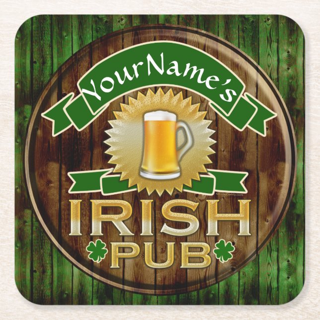 Personalisierter Name Irish Pub Sign St. Patrick's Rechteckiger Pappuntersetzer (Vorderseite)