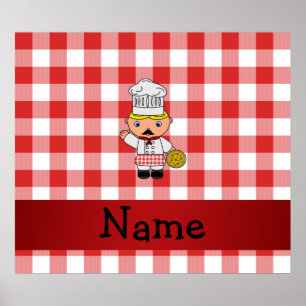 Personalisierter Name Italienischer Koch Rot-Weiß- Poster