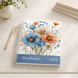 Personalisierter Name & Jahr Blaues Wildblume Planer