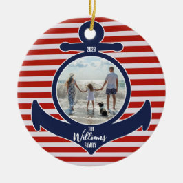Personalisierter Name & Jahr Rot-Weiß- und Blauer  Keramik Ornament