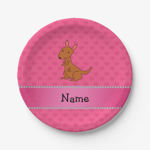 Personalisierter Name Kangaroo rosa Herzen Pappteller