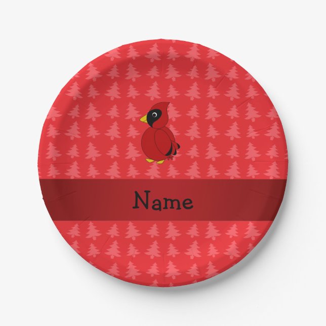 Personalisierter Name Kardinal Rote Weihnachtsbäum Pappteller (Vorderseite)