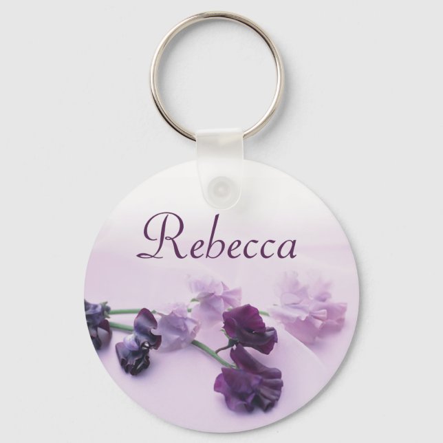 Personalisierter Name Keyring - Lila Blumen Schlüsselanhänger (Vorderseite)