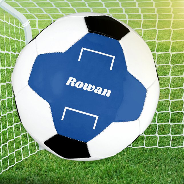 Personalisierter Name Kids Blue Modern Cool Footba Fußball (A personalized blue and white football (soccer ball) with goals design)