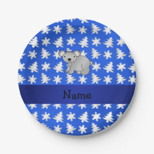 Personalisierter Name koala blauen Schneeflocken B Pappteller