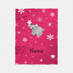 Personalisierter Name Koala rosa Schneeflocken Fleecedecke