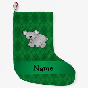 Personalisierter Name Koala trägt grüne Raute Kleiner Weihnachtsstrumpf