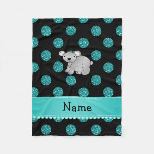 Personalisierter Name Koala Türkis Polka Punkte Fleecedecke