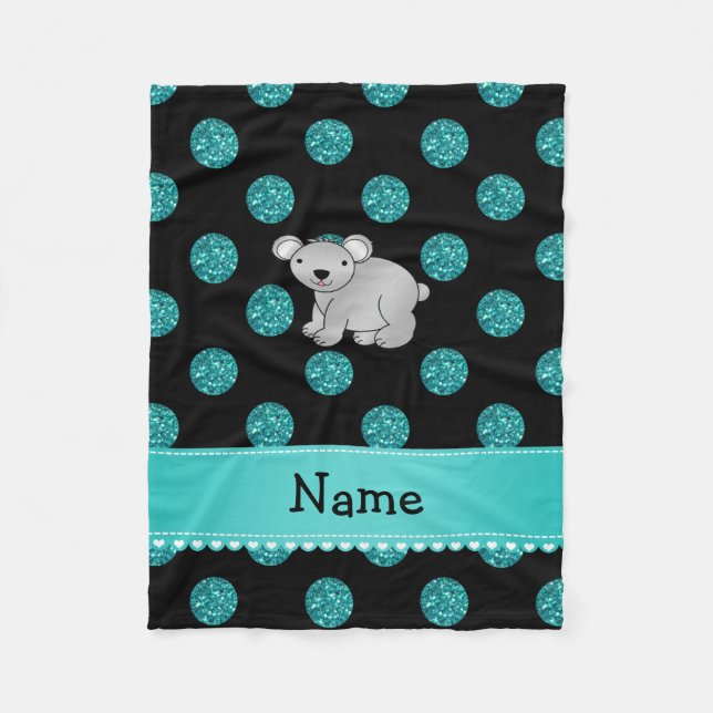 Personalisierter Name Koala Türkis Polka Punkte Fleecedecke (Vorderseite)