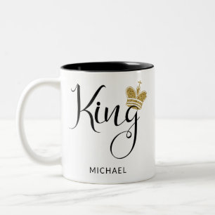 Personalisierter Name König mit Goldkrone Glitzer Zweifarbige Tasse