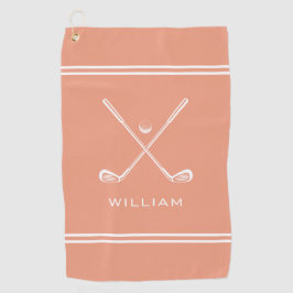 Personalisierter Name Korallenpfirsichstreifen Sti Golfhandtuch