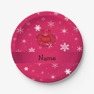 Personalisierter Name Krabbe rosa Schneeflocken Pappteller