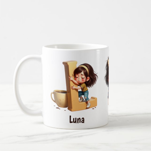 Personalisierter Name & L Verschlafener Morgen Kar Kaffeetasse (Links)