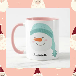 Personalisierter Name lächelnd Gesicht Schneemann  Tasse