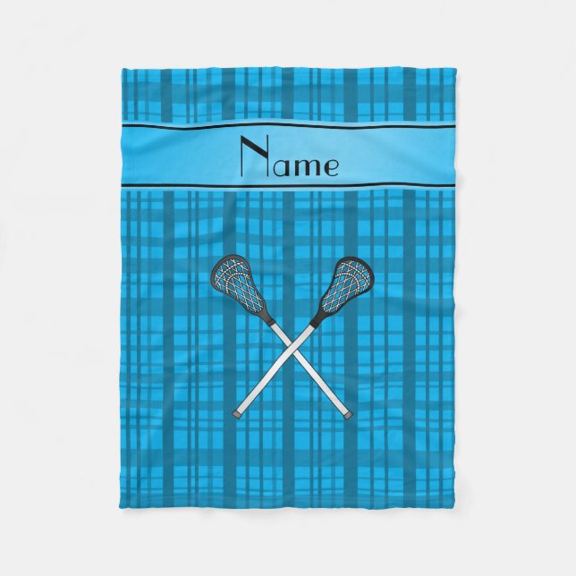 Personalisierter Name Lacrosse Himmel blau kariert Fleecedecke (Vorderseite)