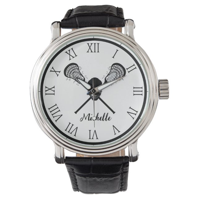 Personalisierter Name Lacrosse Lax Armbanduhr (Vorderseite)