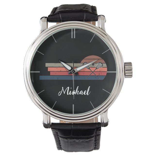 Personalisierter Name Lacrosse Lax Armbanduhr (Vorderseite)