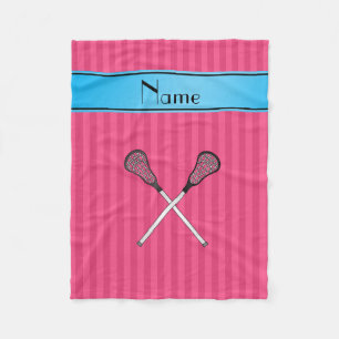 Personalisierter Name Lacrosse Pink Streifen Fleecedecke