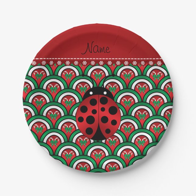Personalisierter Name Ladybug halbe Kreise Süßware Pappteller (Vorderseite)