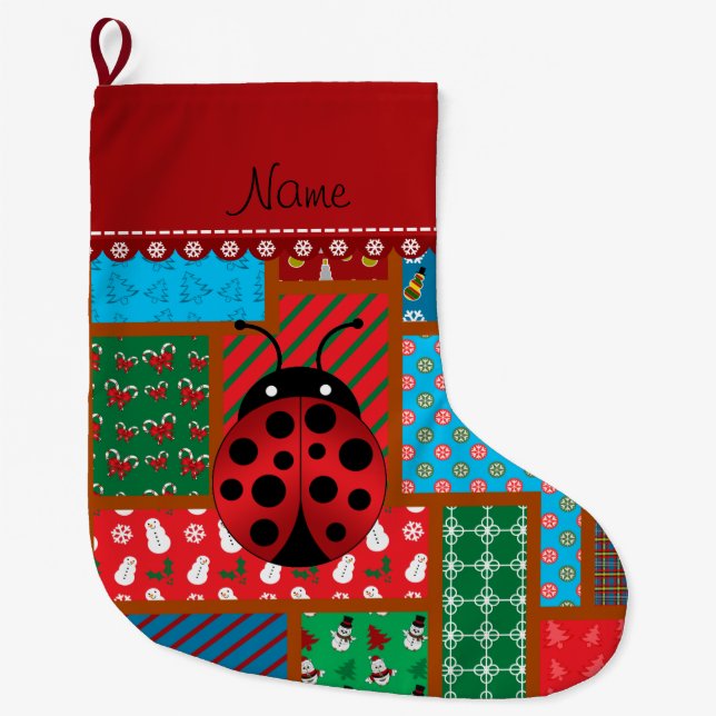 Personalisierter Name Ladybug hässlich Weihnachtsp Großer Weihnachtsstrumpf (Vorderseite)
