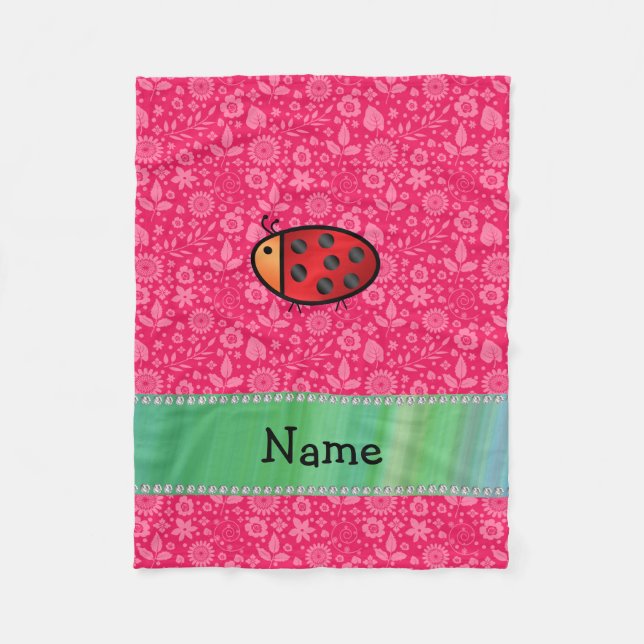 Personalisierter Name ladybug rosa Blumenmuster Fleecedecke (Vorderseite)