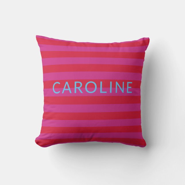 Personalisierter Name Lebhaft Modernes Rosa Streif Kissen (Vorderseite)