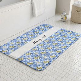 Personalisierter Name Lemon Azulejo Blaues Fliesen Badematte