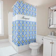 Personalisierter Name Lemon Azulejo Blaues Fliesen