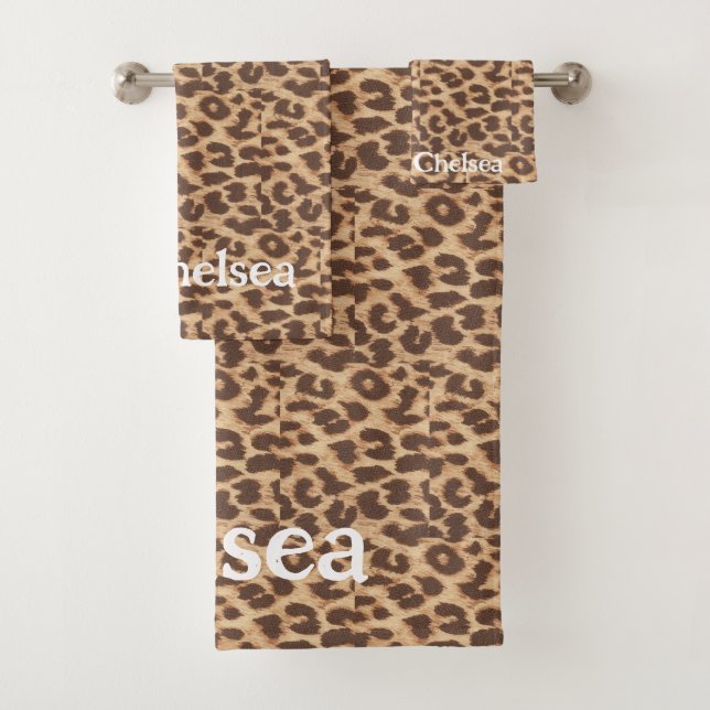 Personalisierter Name Leopard Print Badehandtuch S Badhandtuch Set (Insitu)