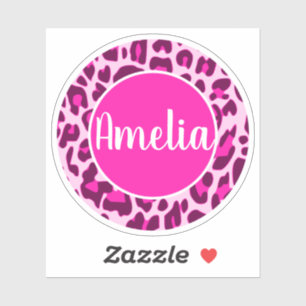 Personalisierter Name Leopard Tierfarbe hell rosa Aufkleber